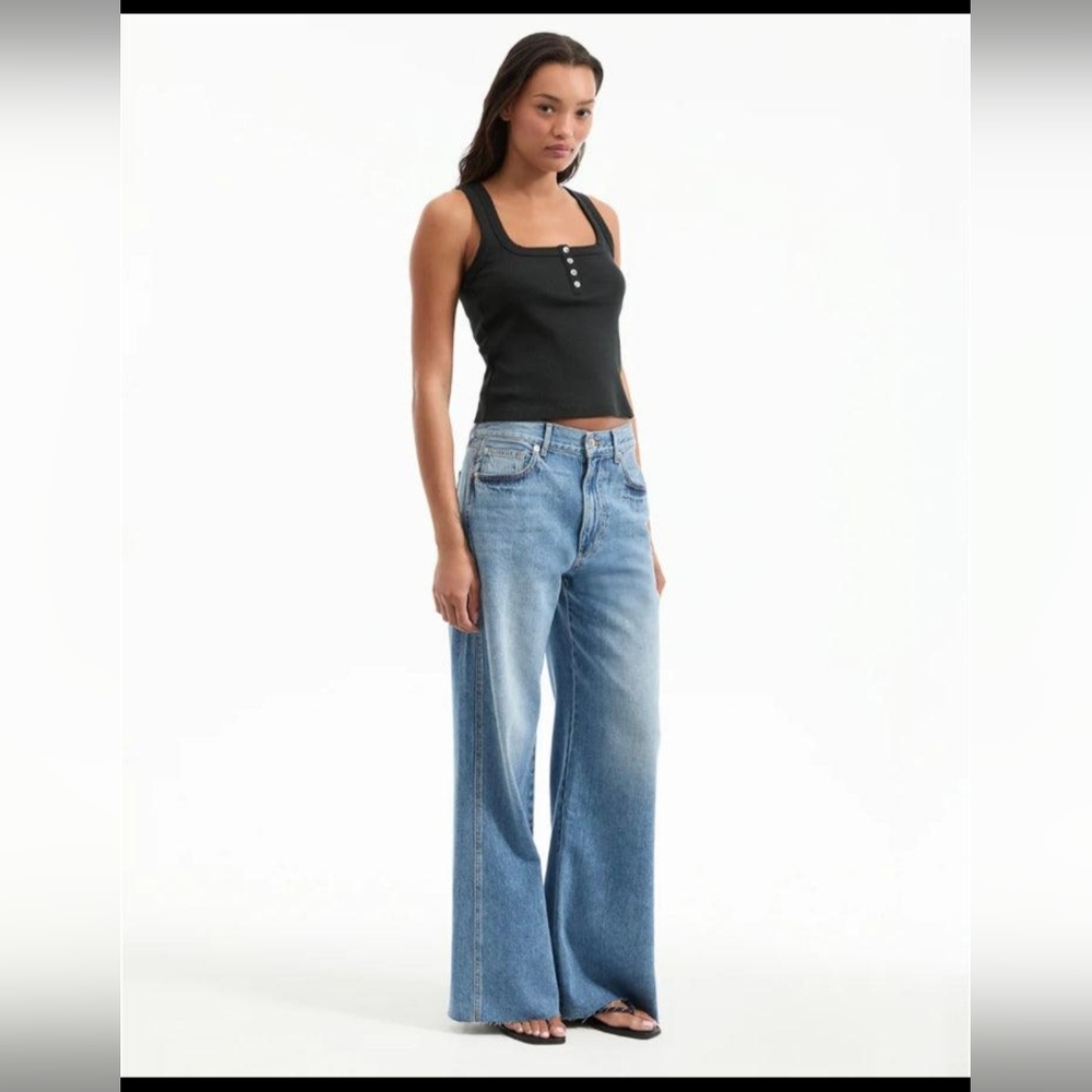 Veronica Beard Light Blue Wide Leg Jeans Mid Raise Raw Hem - Picture 3 of 10